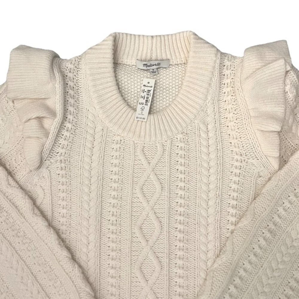 Madewell Hollydene Ruffle Shoulder Merino Wool Pullover Sweater in Antique Cream - Picture 5 of 15